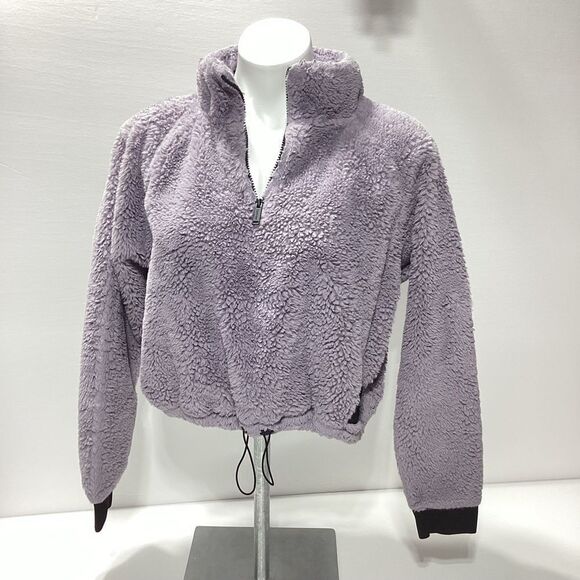 Calvin Klein Lavender Fuzzy Fleece Cropped Pullover Half Zip Size L - Picture 1 of 10